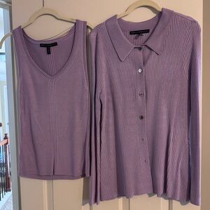 White House Black Market Lavender Ribbed Tank Top and Cardigan Set